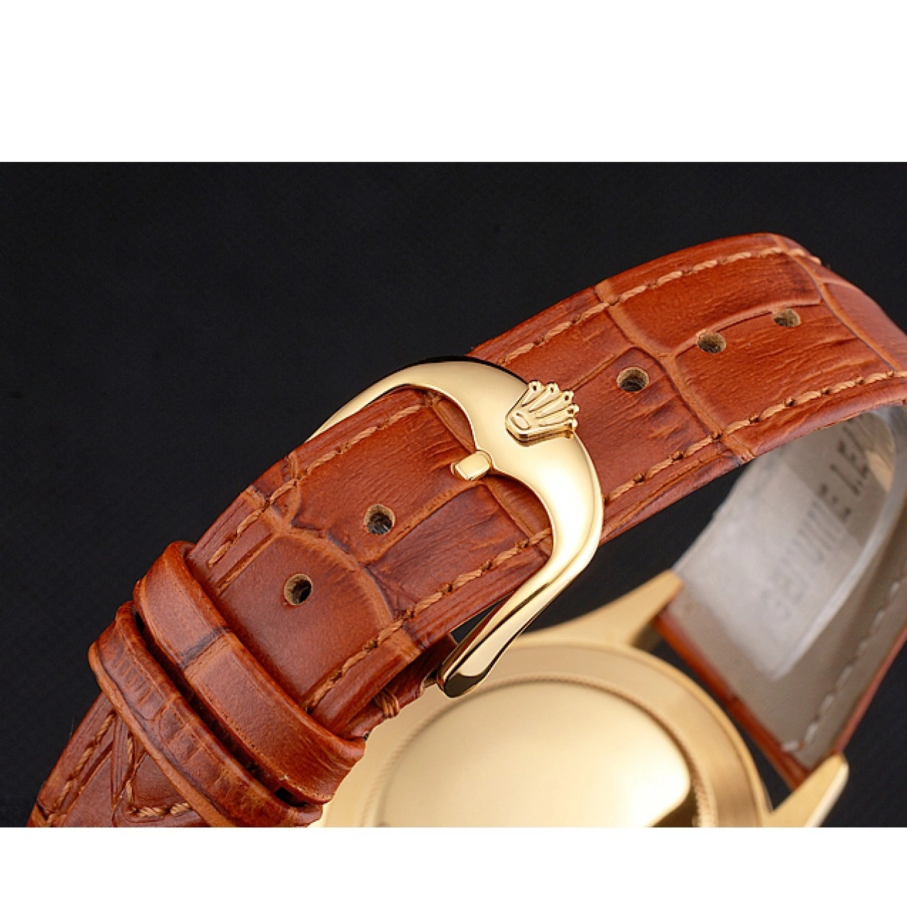 Good copy rolex watches Light Dial White Leather Strap Brown Case Gold Swiss Rolex Datejust 0501